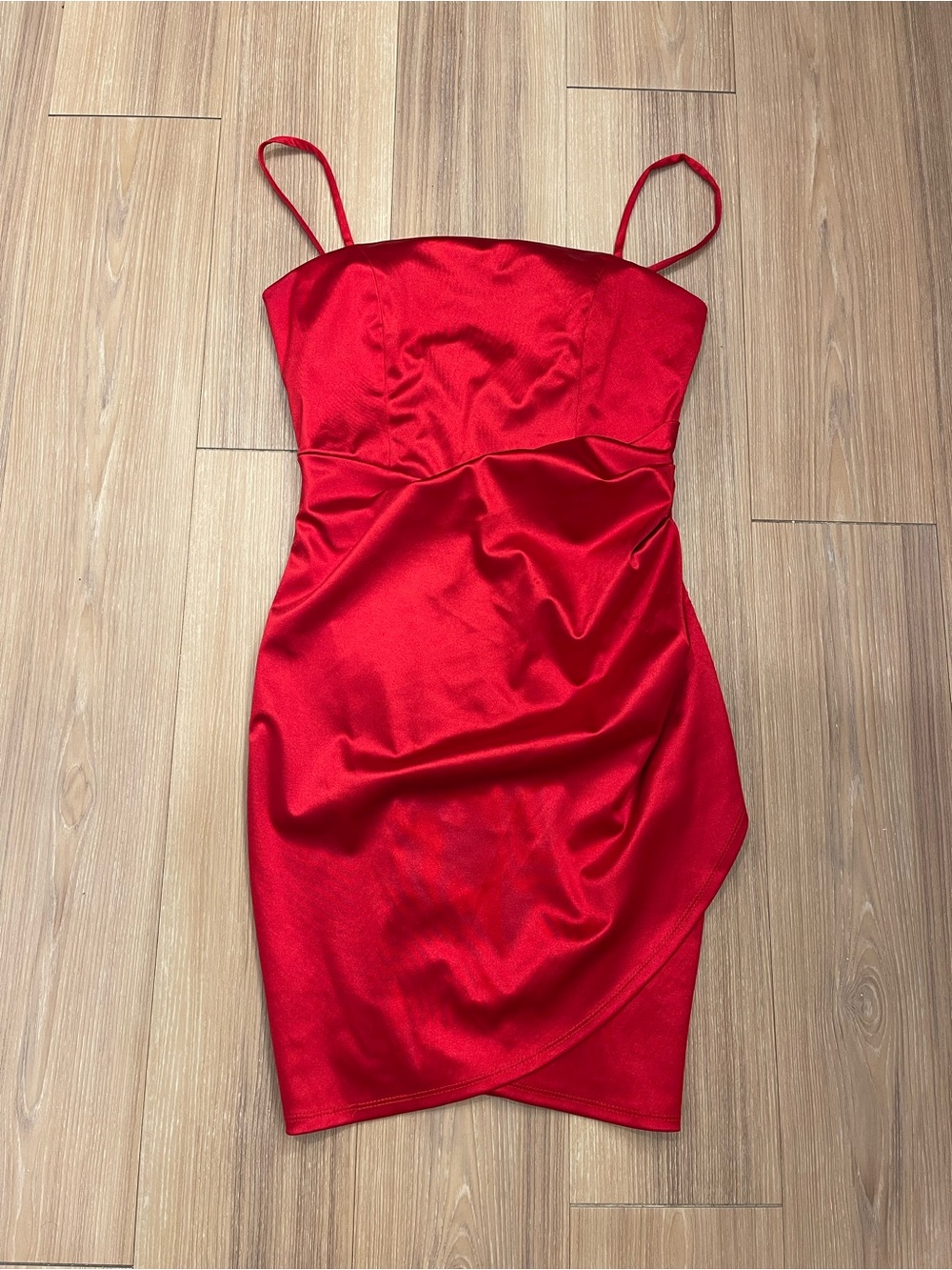 Honey and Rosie Red Satin Spaghetti Strap Mini Dress
